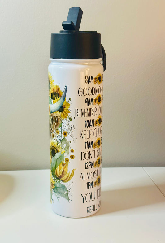 Highland Bull Sunflower 22oz Water Bottle