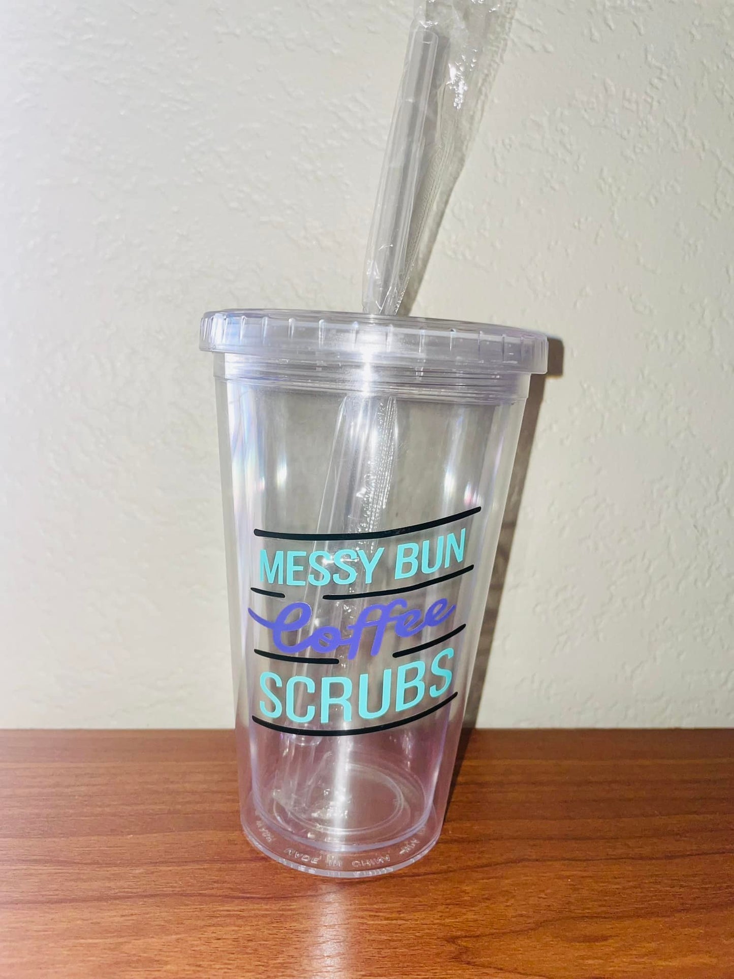 18oz Messy Bun Plastic Tumbler with straw