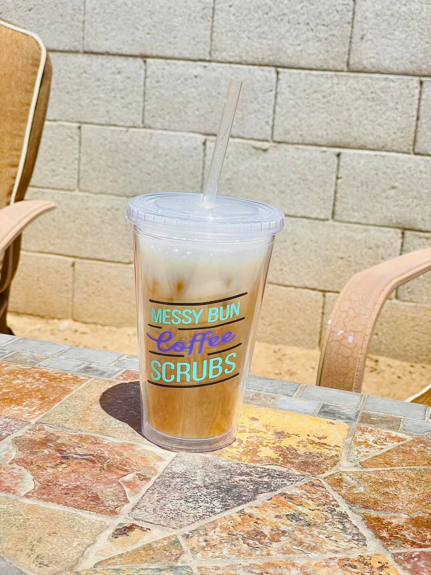 18oz Messy Bun Plastic Tumbler with straw