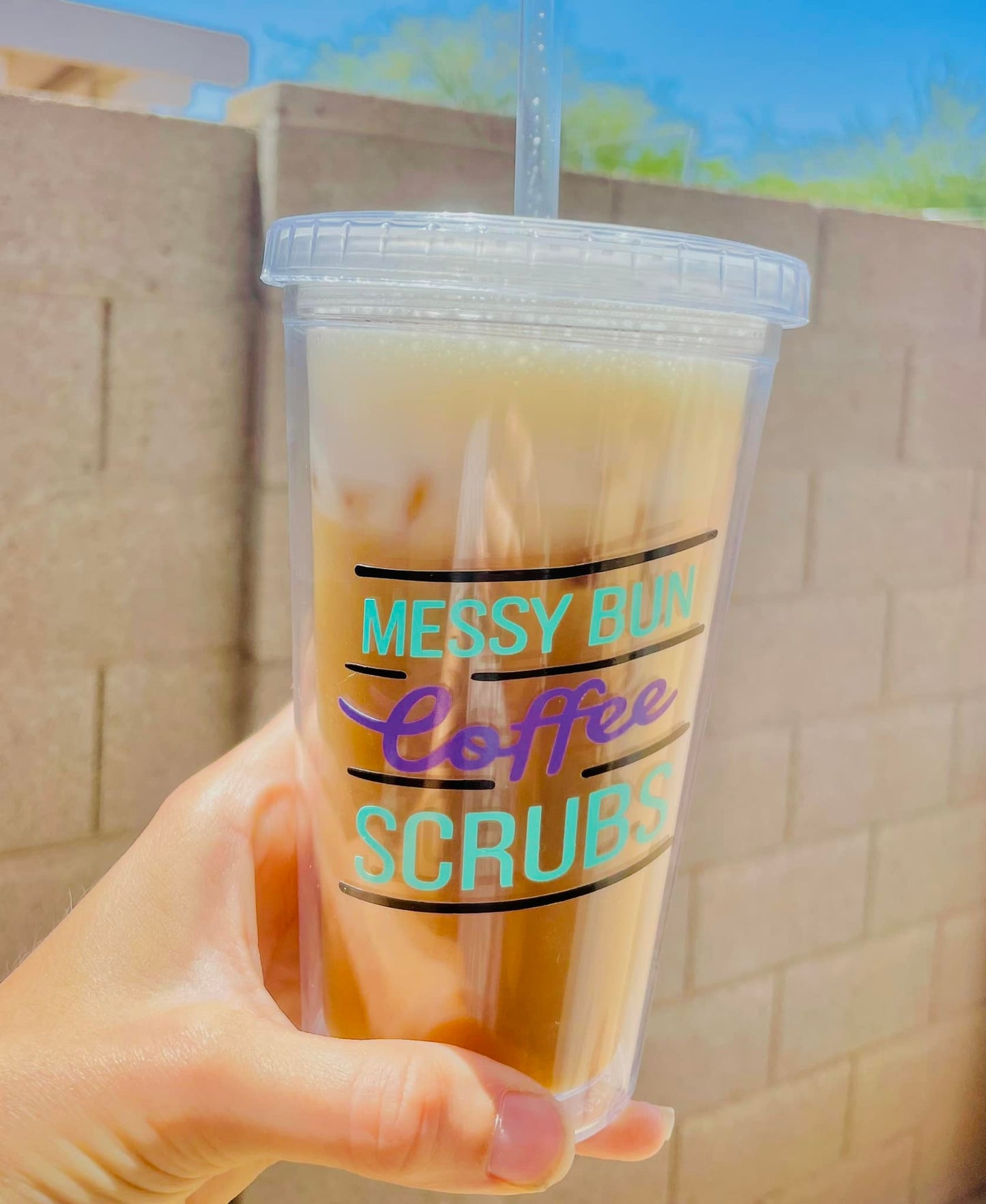 18oz Messy Bun Plastic Tumbler with straw