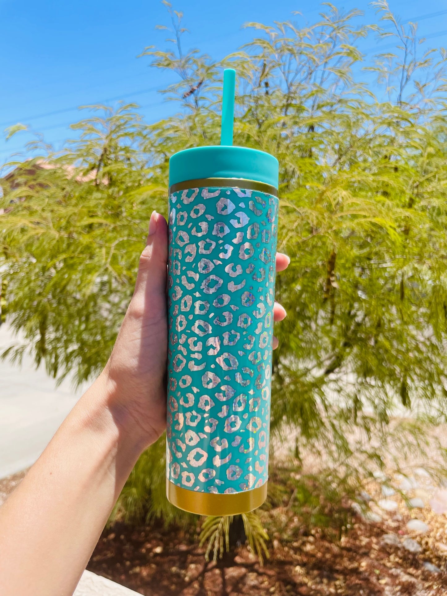 16oz Holographic Cheetah Skinny Tumbler
