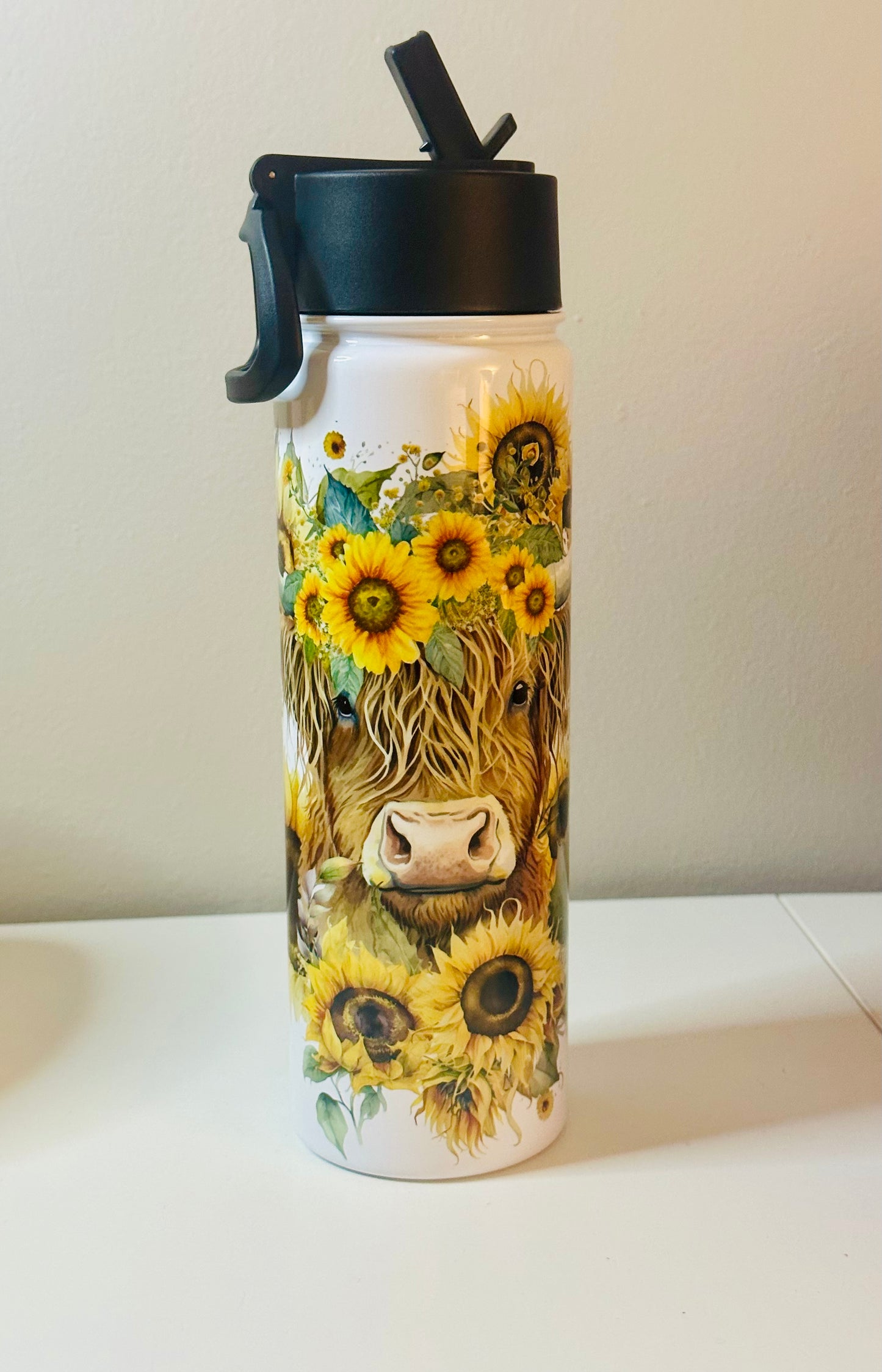 Highland Bull Sunflower 22oz Water Bottle