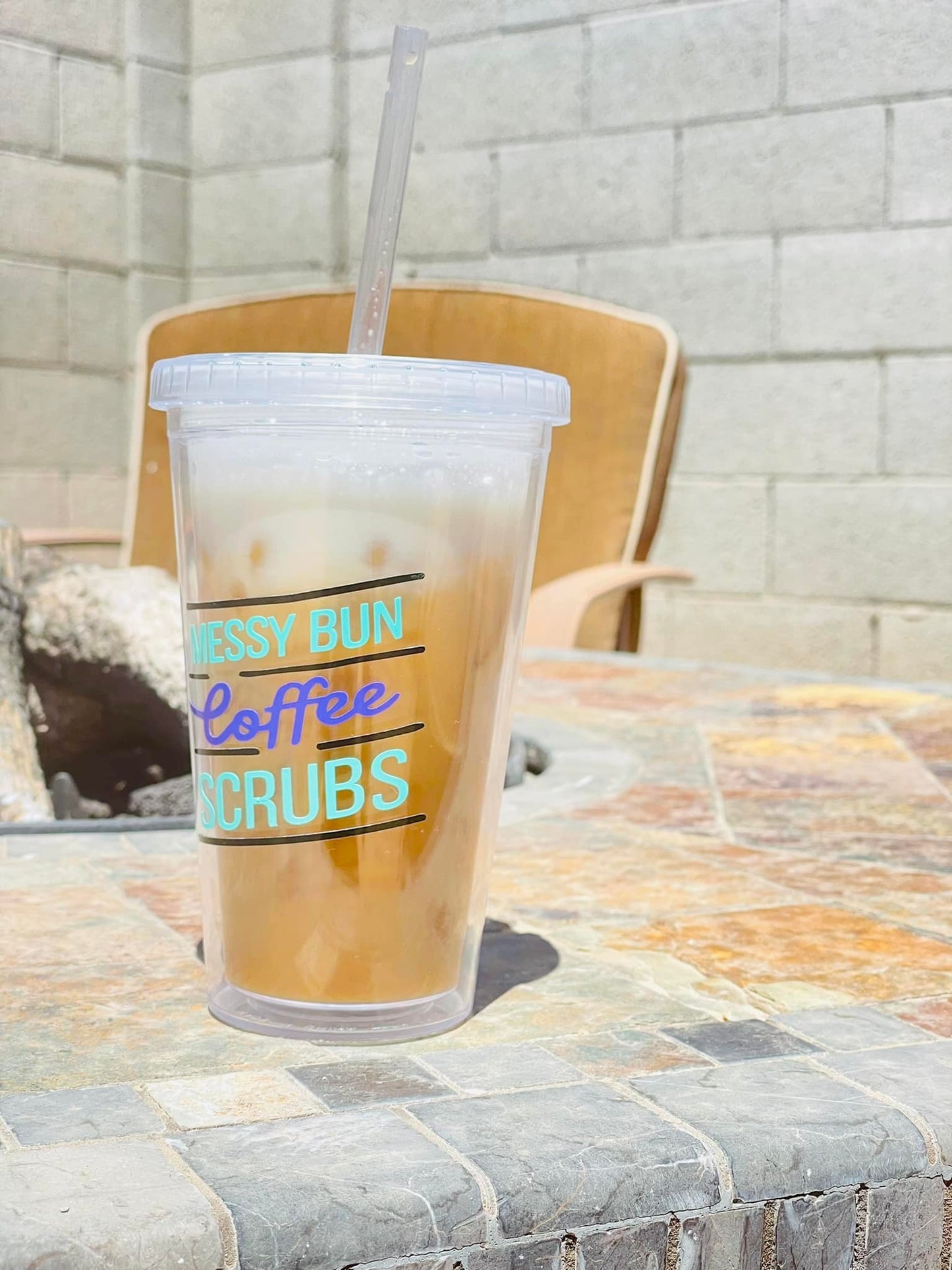 18oz Messy Bun Plastic Tumbler with straw