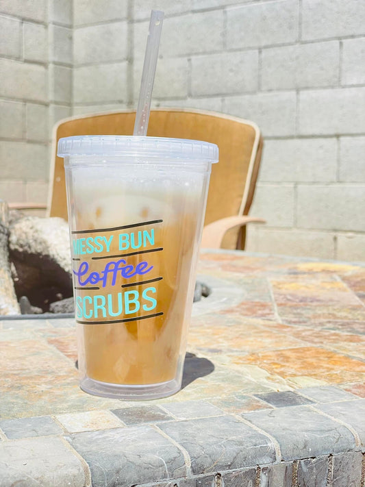 18oz Messy Bun Plastic Tumbler with straw