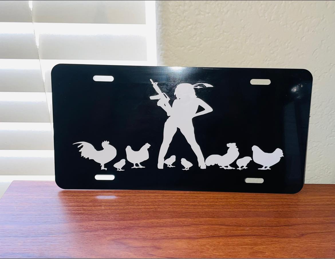 Crazy Chicken Lady Aluminum License Plate