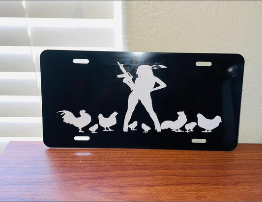 Crazy Chicken Lady Aluminum License Plate