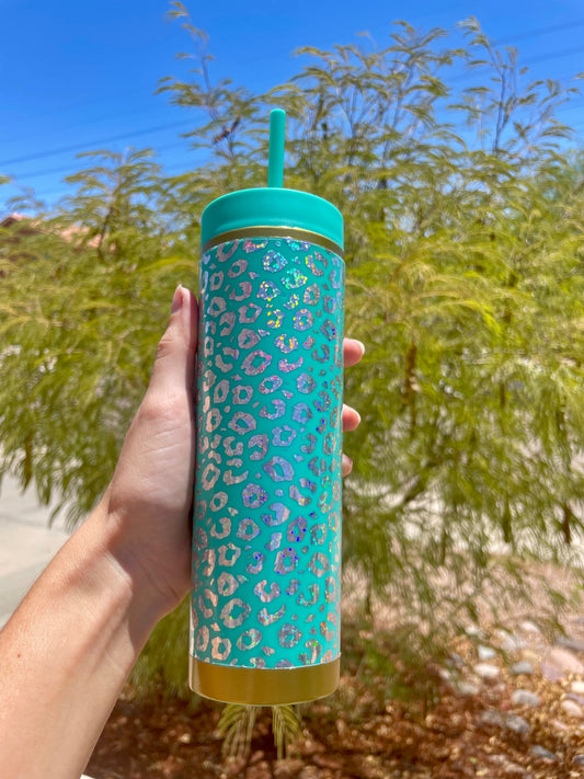 16oz Holographic Cheetah Skinny Tumbler